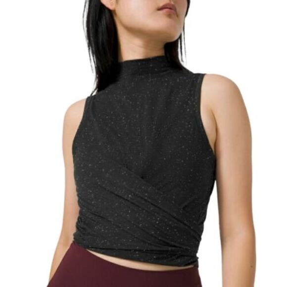 Lululemon Time to Restore Black & White Speckled Mockneck Tie Tank Top 4 - Picture 1 of 10